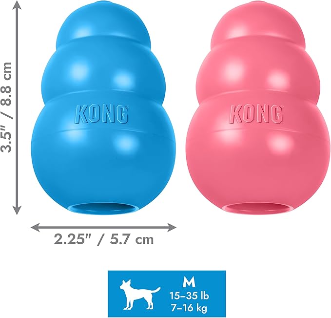 KONG Puppy - Natural Teething Rubber Chew Toy for Dogs - Stuffable Dog Toy for Extended Playtime - Chew & Fetch Toy for Puppies - for Medium Puppies - Blue