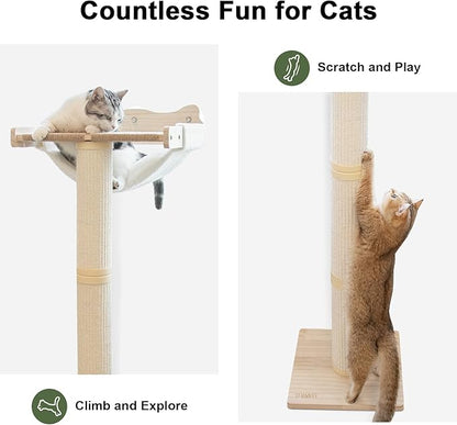 Cat Window Perch with Scratching Post, 47.3" Adjustable Cat Tall Scratching Posts &Upgraded Winter Cushion – Multi-Level Perch for Climbing, Bird Watching, and Play, Supports 50 lbs (Drilling-Free)