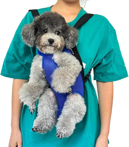 Pet Dog Carrier Backpack, Portable Breathable Mesh Chest Carrier, Polyester Woven Double Shoulder Pet Bag for Outdoor Adventures (SkyBlue, X-Large)
