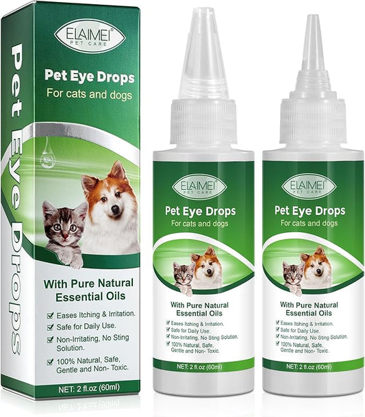 Eye Drops for Dogs, 2PCS Cats and Dogs Eye Drops, Dog Eye Infection Treatment Relieve Eyes Itching & Irritation, Pink Eye & Allergies Symptoms Safe & Gentle Formula