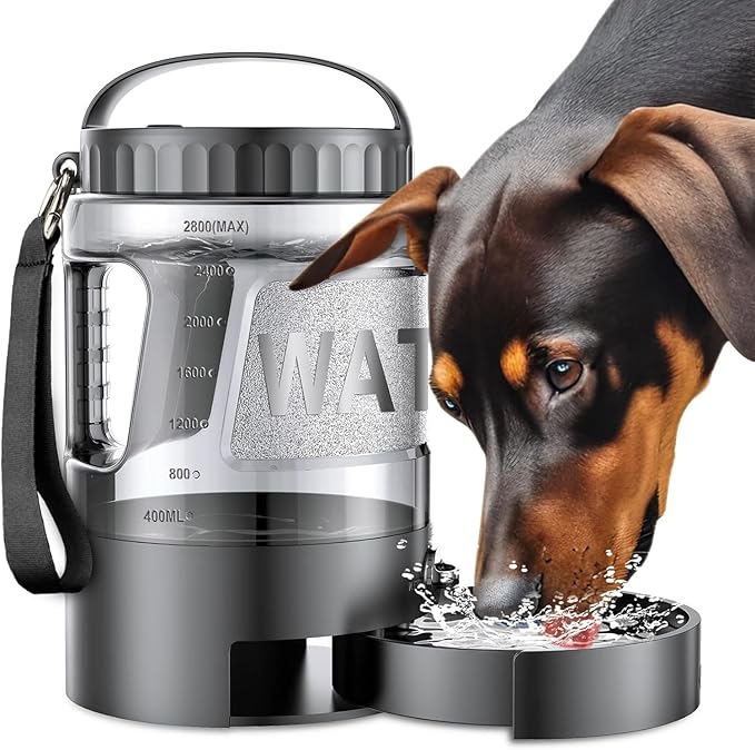 Dog Water Bottle Portable Bowls - 95oz Large Travel Water Bowl Dispenser for Dogs, Pet Camping Beach Essentials Traveling Car Park Accessories, Leak Proof Pet Drinking Dispenser for On The Go, Black