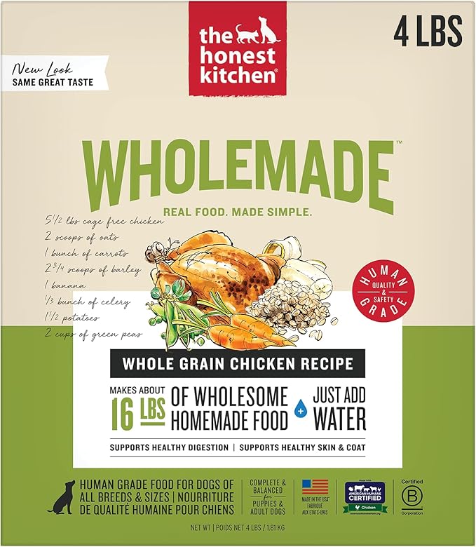 The Honest Kitchen Human Grade Wholemade™ Dehydrated Whole Grain Dog Food - Complete & Balanced Meal or Topper - Chicken 4 lb Box