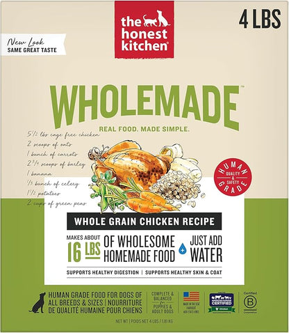 The Honest Kitchen Human Grade Wholemade™ Dehydrated Whole Grain Dog Food - Complete & Balanced Meal or Topper - Chicken 4 lb Box