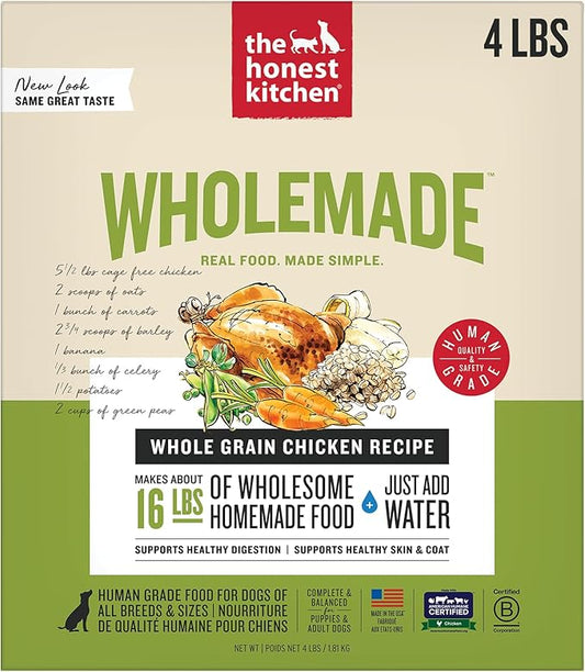 The Honest Kitchen Human Grade Wholemade™ Dehydrated Whole Grain Dog Food - Complete & Balanced Meal or Topper - Chicken 4 lb Box