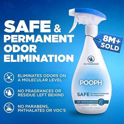 Pooph Pet Odor Eliminator, 32oz Spray, 2-Pack - Eliminates Odors at the Molecular Level, Dogs, Cats, Freshener, Eliminator, Urine, Poop, Pee, Deodorizer, Natures, Puppy, Fresh, Clean, Furniture, Potty