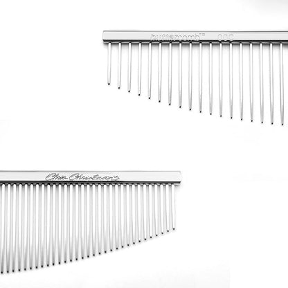 Chris Christensen 00C 6.5 in Crescent Coarse/Fine Finishing Butter Comb, Groom Like a Professional, Rounded Corners Prevent Friction and Breakage, Solid Brass Spin with Steel Teeth, Chrome Finish