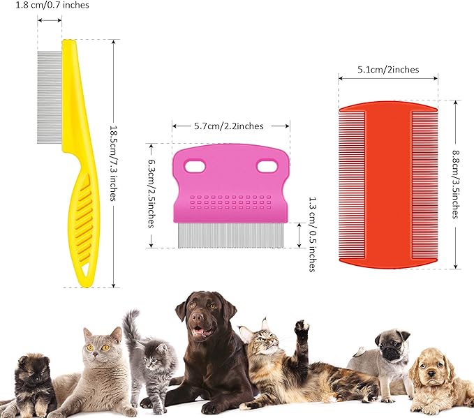 6 Pieces Pet Lice Combs Dog Grooming Flea Cat Tear Stain Comb for Removal Dandruff, Hair Stain, Nit(White, Yellow, Green, Purple, Orange, Dark Blue)