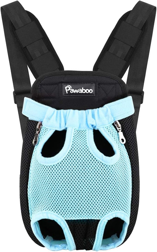 Pawaboo Pet Carrier Backpack, Adjustable Pet Front Cat Dog Carrier Backpack Travel Bag, Legs Out, Easy-Fit for Traveling Hiking Camping for Small Medium Dogs Cats Puppies, Large, Blue