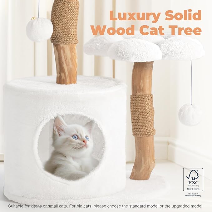 Modern Cat Tree, Wood Cat Tree Tower for Small Cats, Luxury Cat Condo with Scratching Posts and Flower Platforms, Cat Furniture by Easyego