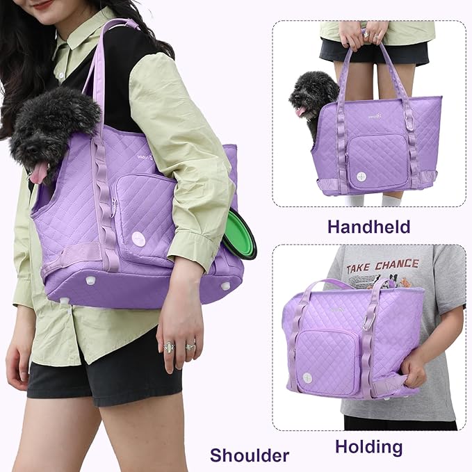 Pecute Dog Purse Carrier, Dog Carrier with Pockets for Small Dogs, Fits Dogs 5.5 lbs to 11 lbs, Cat and Puppies Tote Bag, Outing, Travel, Vet, Purple