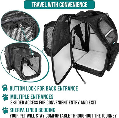PetAmi Dog Cat Backpack Carrier, Expandable Pet Carrier Backpack for Travel Hiking, Small Medium Dog Puppy Large Cat Carrying Backpack, Airline Approved Ventilated Soft Back Support, 18 lbs, Black
