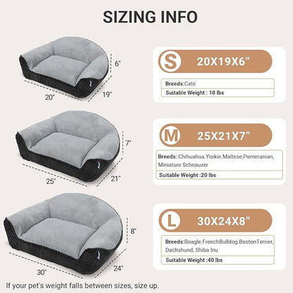 Cat Couch for Puppy, Kitten, and Small Pets - Soft Faux Rabbit Fur Pet Sofa with Washable Removable Cover, Non-Slip Fuzzy Plush Cushion, 24"x18"x10"