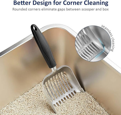 WePet Cat Litter Scoop, Aluminum Alloy Sifter, Kitty Metal Scooper, Deep Shovel, Long Handle, Poop Sifting, Kitten Pooper Lifter, Durable, Heavy Duty, for Litter Box