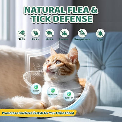 Flea and Tick Prevention for Cats Chews, 500 Crunchy & Creamy Flea Chews, Cat Flea Chewables with Probiotics - Skin & Coat Support - Fleas & Tick Supplement for Cats Kittens - Natural Chicken Flavor