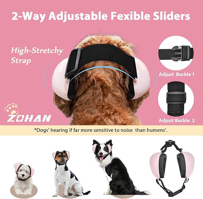 ZOHAN Dog Ear Muffs for Noise Protection, Comfort Dog Noise Cancelling Ear Muffs with Fast Snap Lock for Fireworks, Thunder, Vacuums(Pink,S)