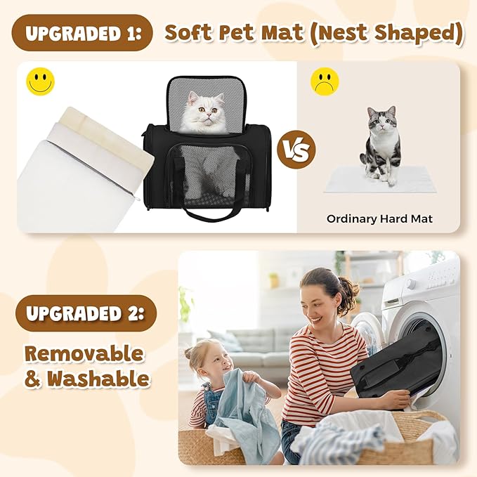 Cat Carrier Soft for Pets Up to 25 Lbs, Cat Travel Bag Soft-Sided with Padded Shoulder Strap, Pet Dog Carriers for Small Dogs Travel Puppy Carry Airline Approved, Black