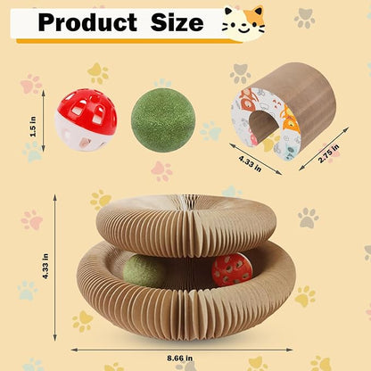 Magic Organ Cat Scratching Board Adventure Toy with Bell and Catnip Balls Foldable and Changeable Shape Accordion Toy Ultimate Interactive Mental & Physical Exercise Cat Toys for Indoor Cats