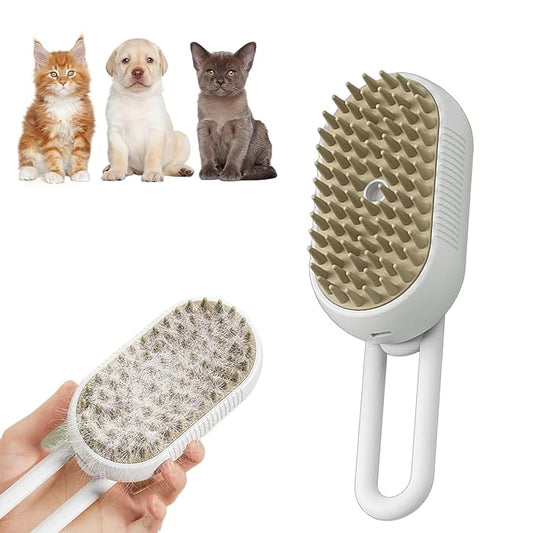 Cat Steam Brush for Shedding, 4 in 1 Rechargeable Steam Brush for Cats and Dogs, Spritz Defur Comb for Cats, Anti-Static, Cleaning, Shedding & Combing