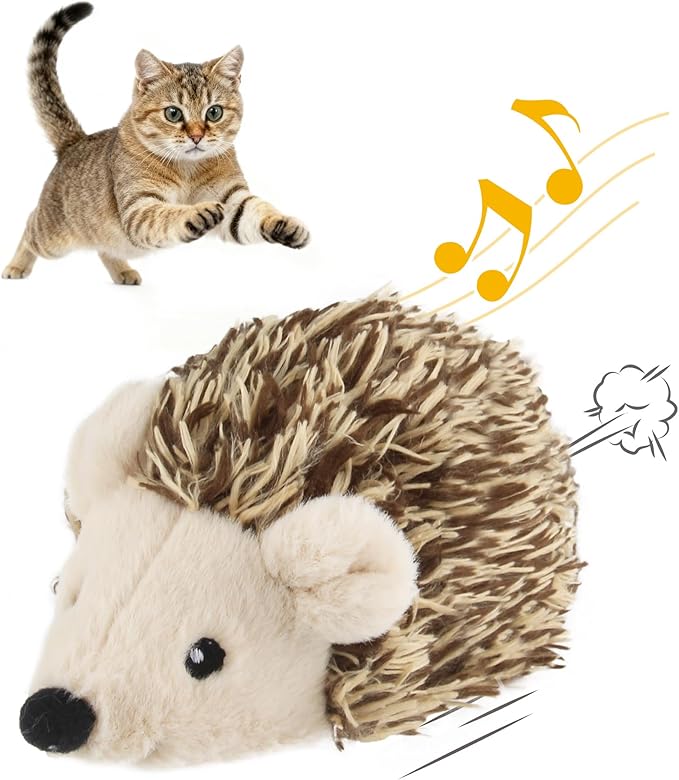 Gigwi Interactive Moving Cat Toy, Automatic Squeaky Cat Toy Hedgehog Design for Indoor Self Play, Upgraded 500mAh USB Rechargeable Electronic Pet Chase Toy for Exercise