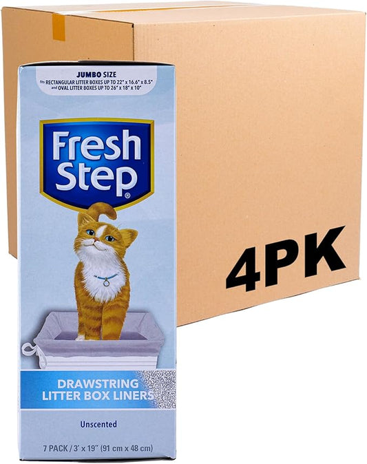 Fresh Step Drawstring Large Litter Box Liners | Heavy Duty Liners for Cat Litter Box | Scented & Unscented Available | Quick & Easy Cleanup, Unscented, Jumbo - 4 Pack