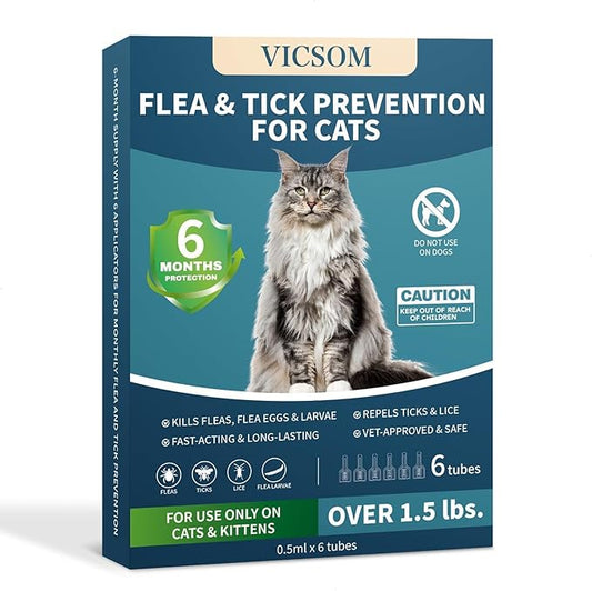 Flea Treatment for Cat Flea and Tick Prevention for Cats Kitten, 6-Month Supply, Cat Flea Treatment & Control, Repellent, Fast Acting Topical Drops for Cats, Over 1.5 lbs, 24-Hour Protect