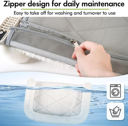 Cat Window Sill Perch with Large Bolster, Easy to Adjust & Assemble Cat Window Seat for Windowsill & Bedside, Pet Hammock Bed for Large Cats and Kittens (White, M)