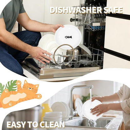 Upgraded Elevated Cat Bowls with Food Mat, Raised Ceramic Cat Dishes with Bamboo Stand, Shallow Wide Pet Feeding Bowls Whisker-Friendly for Food and Water