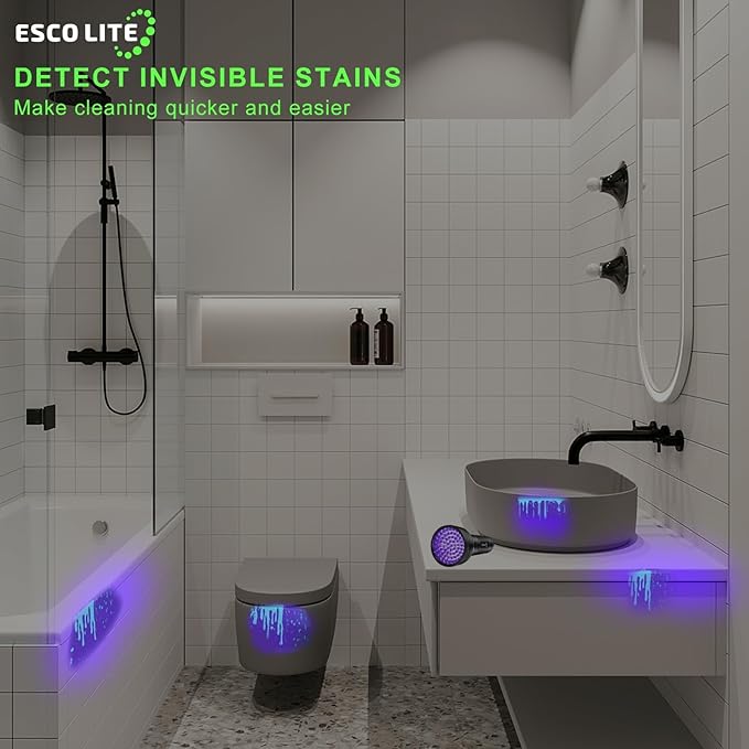 ESCO LITE UV Flashlights Black Light for Pet Urine Detection 51 LED Blacklight Flashlight for Dog Cat Stains, UV Light Flashlight for Resin, Carpet, Hotel, Bathroom with Battery