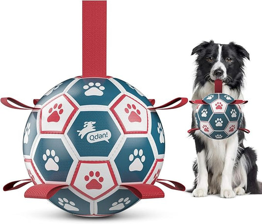 QDAN Dog Balls, World Cup Soccer Ball with Straps, Durable Herding Balls for Small Medium Pet, Puppy Birthday Gifts, Dog Water Toy, Pet Toys Puppy Ball (6 Inch)