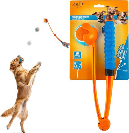 ALL FOR PAWS 25“ Dog Ball Thrower, Upgraded Foldable Tennis Ball Fetch Thrower for Dogs, Dog Ball Launcher Toy for Medium & Large Dog, Soft and Comfortable Tennis Fetch Handle, 2.5 Inch Ball Included