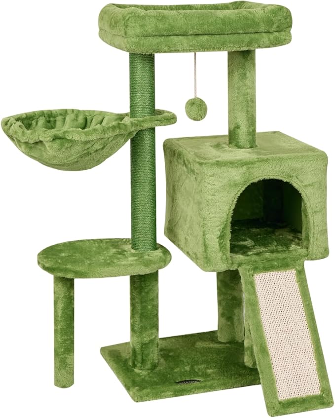 FISH&NAP Cute Cat Tree Kitten Cat Tower for Indoor Cat Condo Sisal Scratching Posts with Jump Platform Cat Furniture Activity Center Play House Green