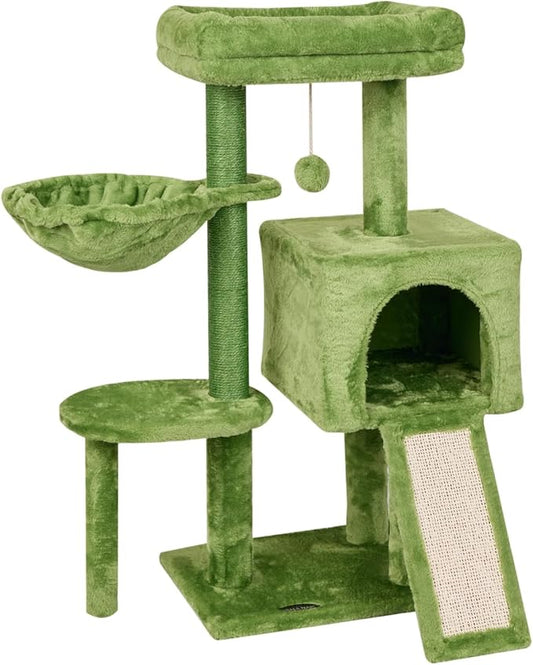 FISH&NAP Cute Cat Tree Kitten Cat Tower for Indoor Cat Condo Sisal Scratching Posts with Jump Platform Cat Furniture Activity Center Play House Green
