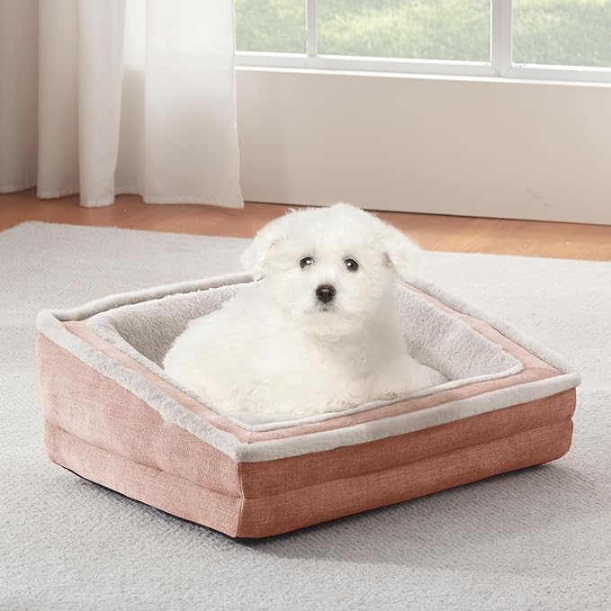 Cat Couch for Pets, Washable Cat Beds for Indoor Cats, Super Soft Plush Supportive Dog Couch Bed for Puppy and Kitten with Anti-Slip Bottom, 26inch, Pink