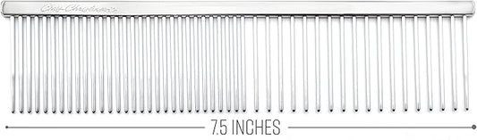 Chris Christensen 005 7.5 inch Fine/Coarse Long Tooth Greyhound-Style Butter Comb, Groom Like a Professional, Rounded Corners Prevent Friction and Breakage, Solid Brass Spin with Steel Teeth, Chrome