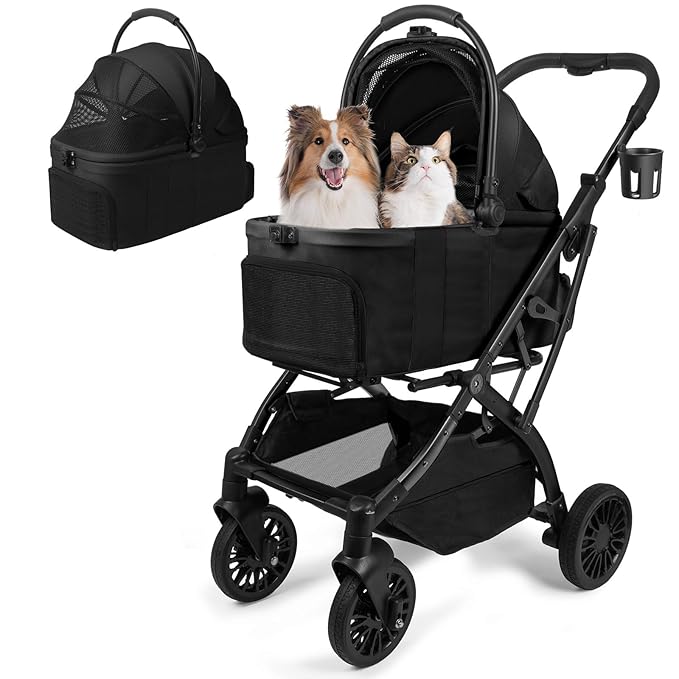 Small Dog Stroller, Pet Stroller for Small Dogs, 5-in-1 Dog Strollers - Fold All in One Without Detaching Carrier, Pet Strollers with Removable Waterproof Carrier for Dogs Cats 10 lbs 20 lbs