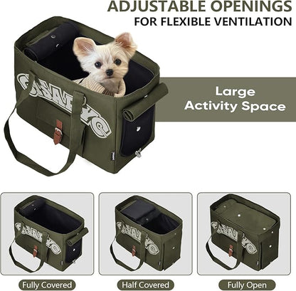 Dog Purse Carrier for Small Dogs, Cats and Puppies – Soft-Sided Foldable Pet Travel Bag with Multi Pockets, 3-Sided Mesh & Rollable Cover for Nervous Cats, Fits Pets up to 15 lbs (Olive Green)