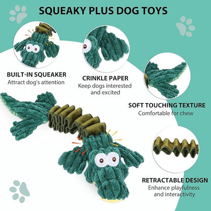 Squeaky Plush Stuffed Pet Toys With Crinkle Paper - Interactive Tug of War for Small, Medium, Large Dogs - Cute Puppy Toy to Keep Them Busy