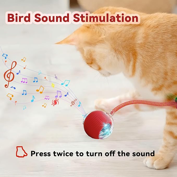 Christmas Stocking Stuffer Speedy 2.0 Tail 2 Packs Interactive Cat Toys for Indoor Cats, Automatic Cat Toy with Elastic Mesh Tail, Electric Rolling Ball on Carpet, Chirping and Motion Activate Cat