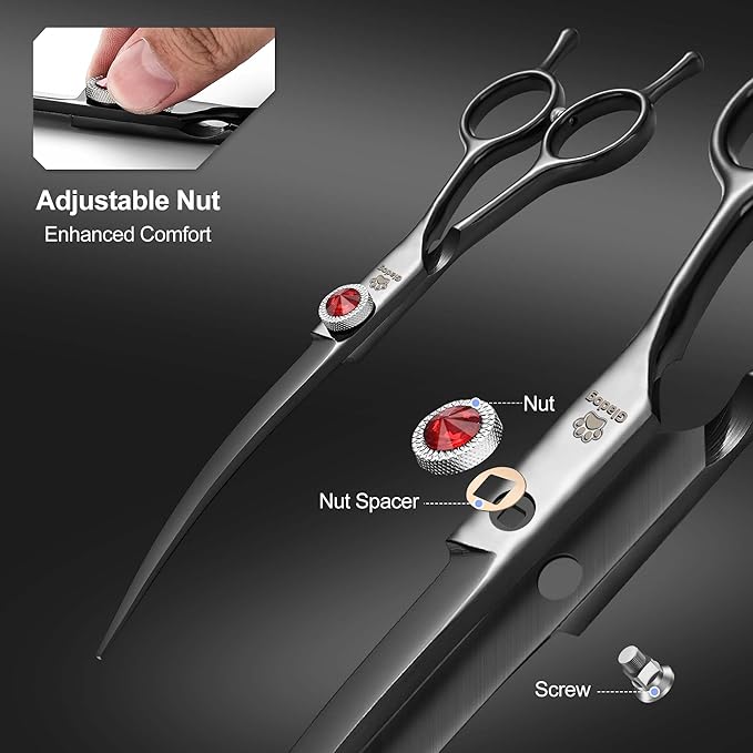 GLADOG 7 Inch Professional Dog Grooming Scissors Kit, Titanium Dog Scissors for Grooming, Heavy-Duty Dog Shears for Grooming, 6-in-1 Pet Grooming Scissors for Dogs (Pro Black)