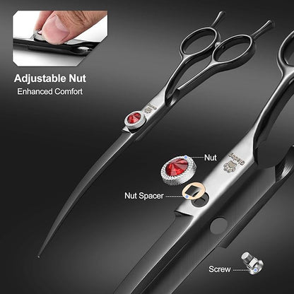 GLADOG 7 Inch Professional Dog Grooming Scissors Kit, Titanium Dog Scissors for Grooming, Heavy-Duty Dog Shears for Grooming, 6-in-1 Pet Grooming Scissors for Dogs (Pro Black)