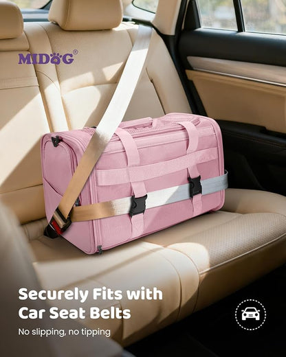 MIDOG Cat Carrier Soft, TSA Approved Airline Travel Carrier for Cats and Small Dogs, Under Seat Pet Bag with Expandable Space & Escape-Proof Zippers (Coral)