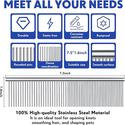 Lallisa 12 Pcs Stainless Steel Dog & Cat Comb, Metal Grooming Tool for Removing Knots, Long and Short Haired Pets Including Dogs, Cats & Others, 7.48 Inch