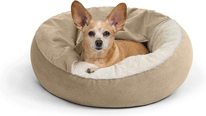 Best Friends by Sheri Cozy Cuddler Ilan Covered Cat and Dog Bed with Attached Blanket, Wheat, 24"x24"