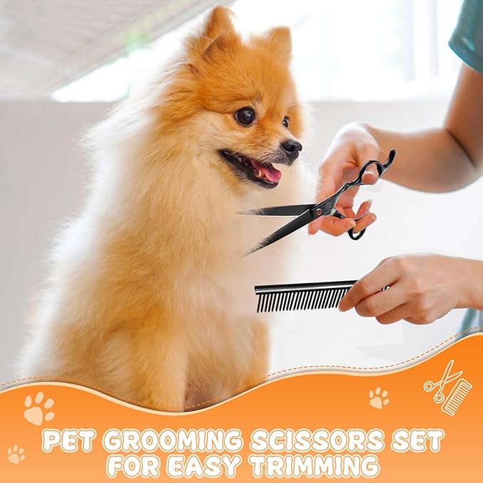 Professional Dog Grooming Scissors Set, 7 Inch/8 Inch Pet Grooming Scissors Chunkers Shears for Dog, Curved Dog Grooming Scissors, Thinning Shears for Dog with Grooming Comb