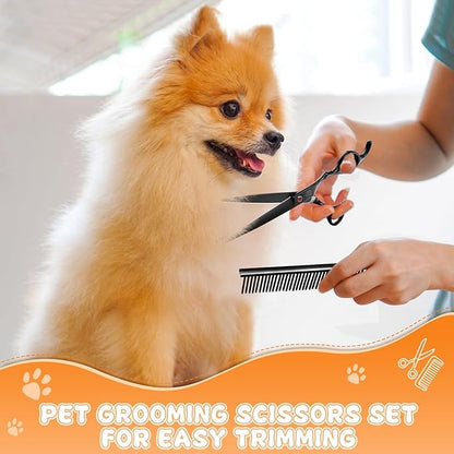 Professional Dog Grooming Scissors Set, 7 Inch/8 Inch Pet Grooming Scissors Chunkers Shears for Dog, Curved Dog Grooming Scissors, Thinning Shears for Dog with Grooming Comb