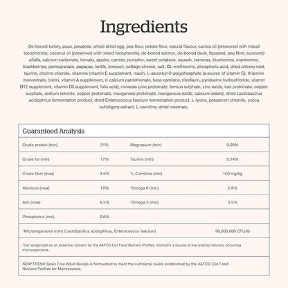 Now Fresh Grain-Free Dry Cat Food with Turkey, Salmon & Duck, Healthy Kibble for Adults Made with Real Meat & Fish, Chicken-Free, with Pumpkin & Probiotics for Sensitive Stomachs, 16 lb Bag