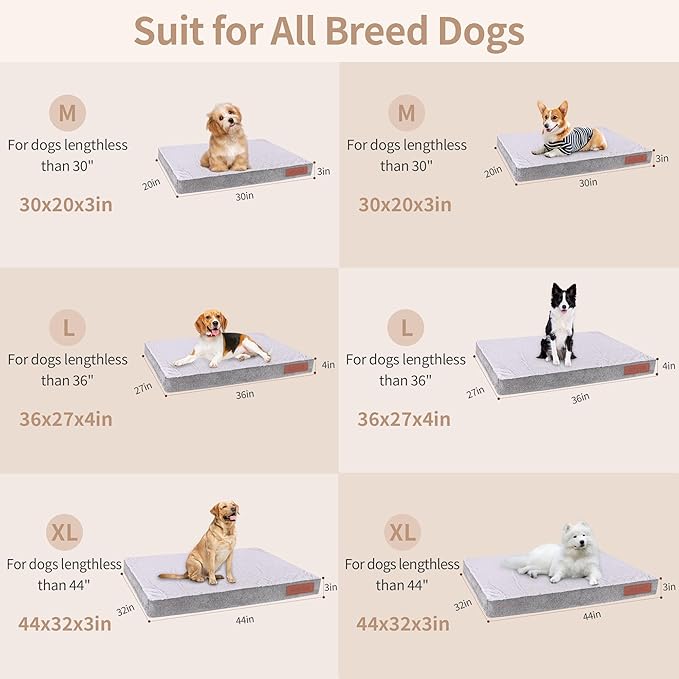 Orthopedic Dog Bed for Large and Medium Dogs, Egg Crate Foam, Waterproof, Washable Cover, Memory Foam Dog Crate pad, Perfect for Indoor or Outdoor Comfort Beige LGray 44 inch