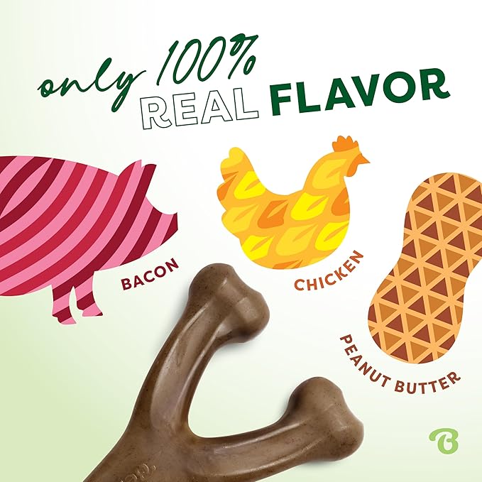 Benebone Medium 3-Pack, Wishbone Durable Dog Chew Toy for Aggressive Chewers, Real Bacon, Chicken, Peanut Butter, Made in USA, Variety Pack