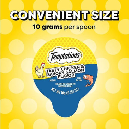 Temptations Lickable Spoons Adult Wet Cat Treat, Tasty Chicken and Savory Salmon Flavor, 4 Spoons, Pack of 12 (48 Total Treats)