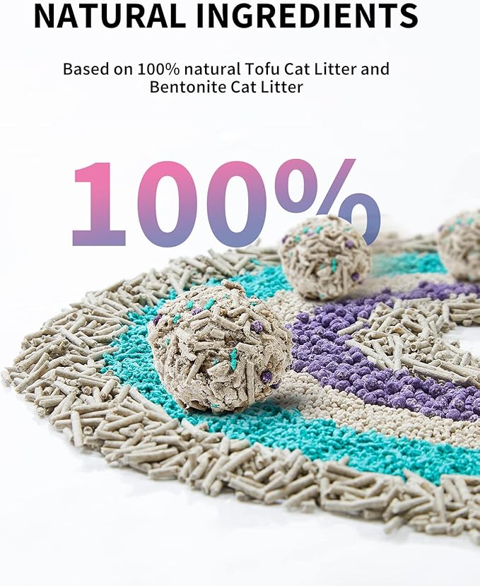 PETKIT Mixed Cat Litter Fast Clumping,Flushable,Ultra Absorbent, 100% Natural Ingredients Litter,Water Dissolvable,Really Dust-Free,Low Tracking Bentonite Tofu Litter ( 7.9 lb×4 Bags)